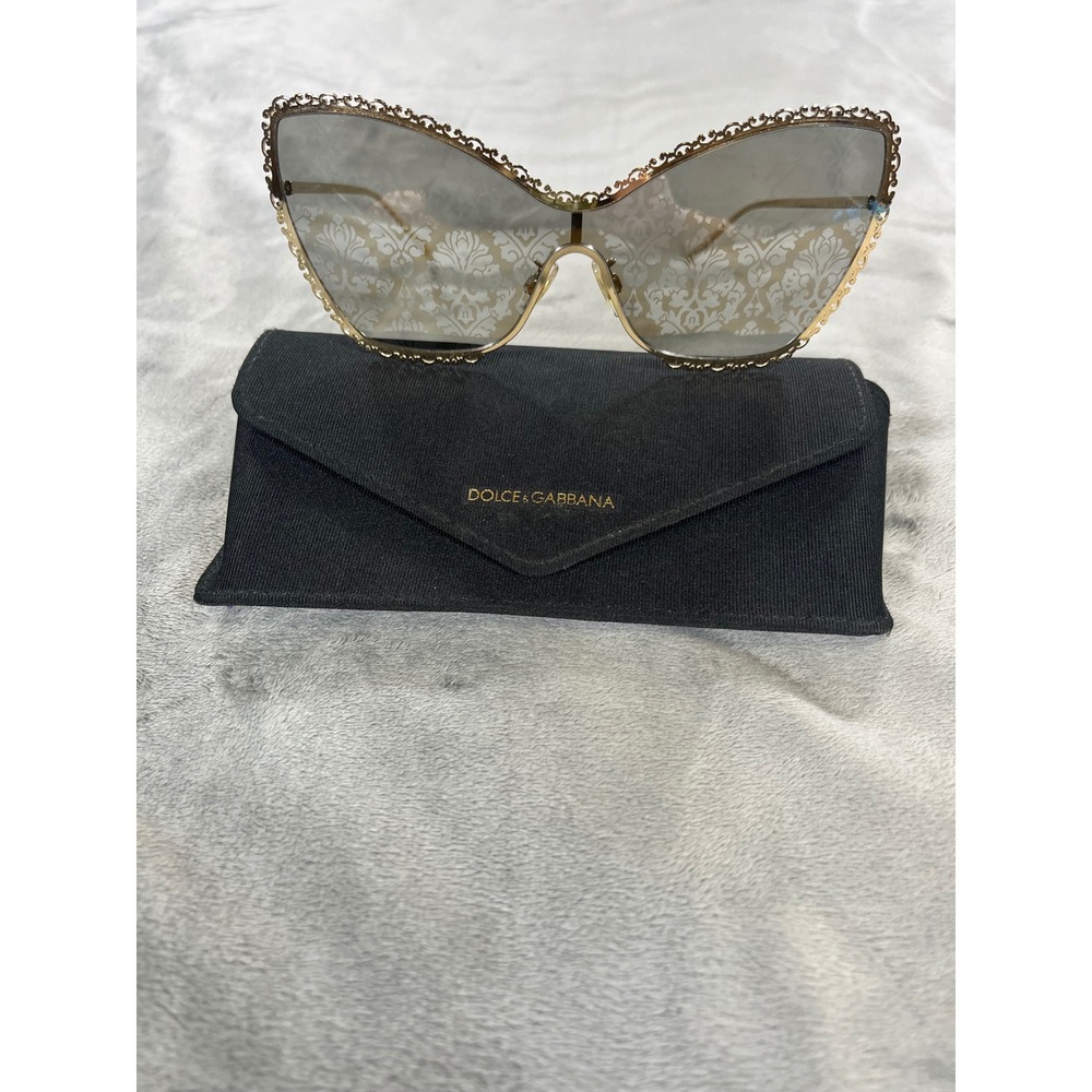 Dolce & Gabbana Gold Filigree Cat-Eye Sunglasses with Gray Gradient Lenses